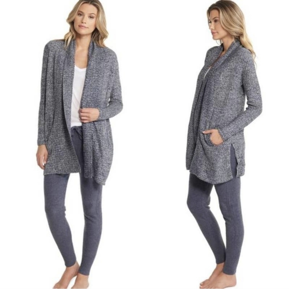 BAREFOOT DREAMS Blue Open Cardigan Sweater Navy Blue Marled Long Sleeve Large